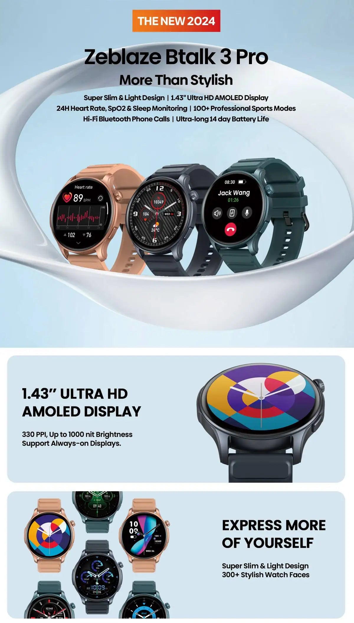 Zeblaze Btalk 3 Pro – Smartwatch with Calls & AMOLED Display